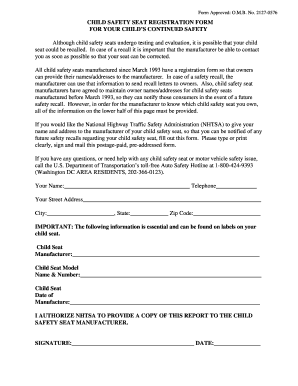 Child Safety Seat Registration Form