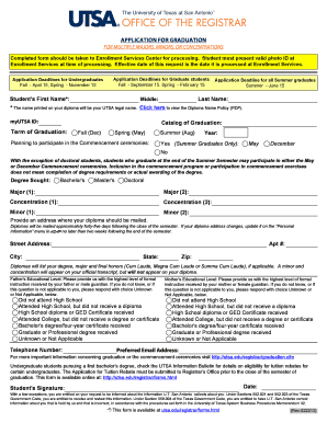UTSA Application for Graduation