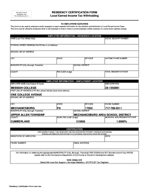 Pennsylvania Residency Certification Form