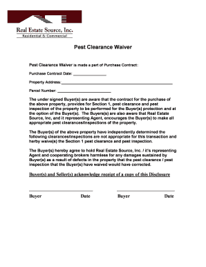Pest Clearance Waiver