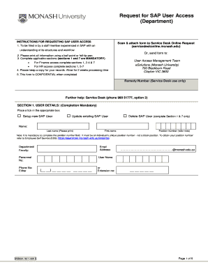 Request for SAP User Access Form