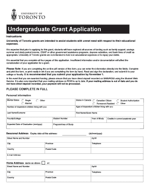 University of Toronto Undergraduate Grant Application