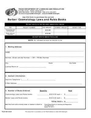 Texas Barber/Cosmetology Laws and Rules Book Order Form