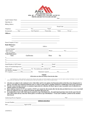 Apex Distribution Inc. Credit Application Form