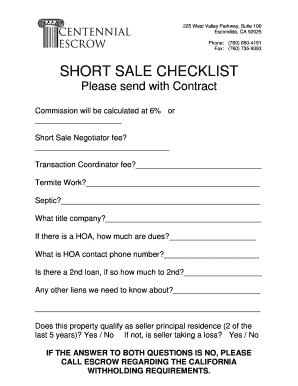 Short Sale Checklist