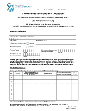 Dokumentationsbogen / Logbuch