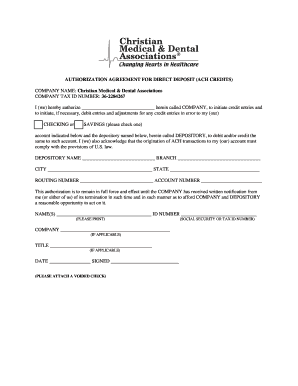 Authorization Agreement for Direct Deposit (ACH Credits)