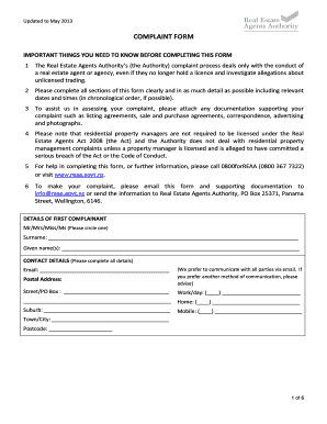 Real Estate Agent Complaint Form