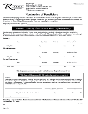 Nomination of Beneficiary Form