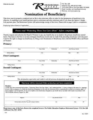 Nomination of Beneficiary Form