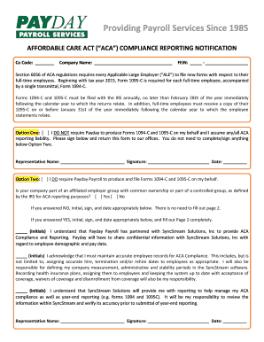 Affordable Care Act Compliance Reporting Notification