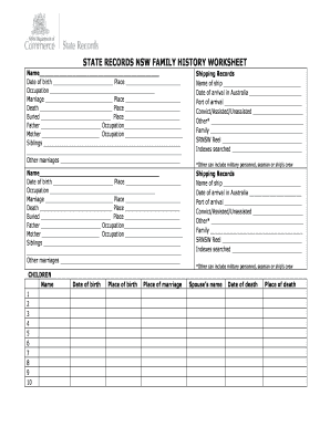 State Records NSW Family History Worksheet