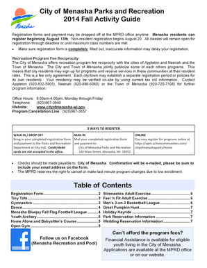 City of Menasha 2014 Fall Activity Guide