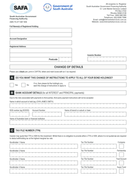 South Australian Government Bond Change of Details Form