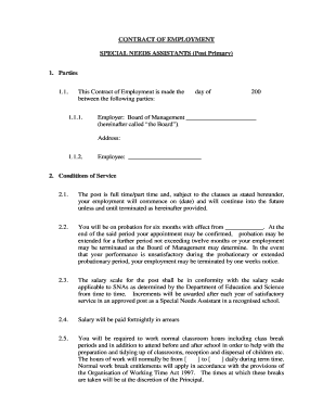 Contract of Employment for Special Needs Assistants