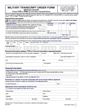 Military Transcript Order Form