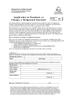 Tasmania Designated Operator Nomination Form