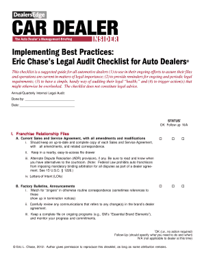Eric Chase’s Legal Audit Checklist for Auto Dealers