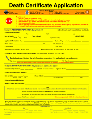 Oklahoma Death Certificate Application