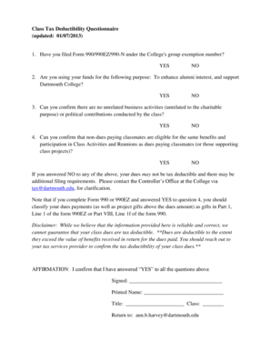 Tax Deductibility Questionnaire