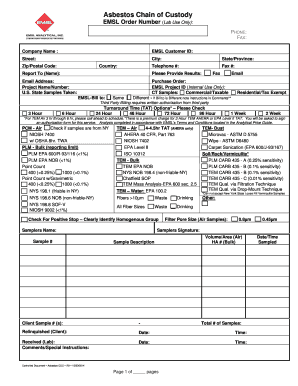 Asbestos Chain of Custody Form
