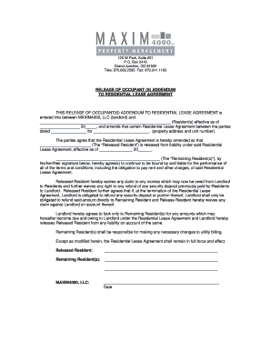 Release of occupant s addendum to residential lease agreement