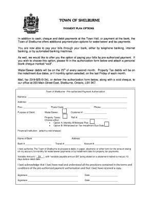 Town of Shelburne Pre-Authorized Tax Payment Form