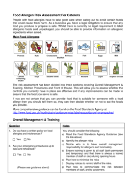 Food Allergen Risk Assessment for Caterers