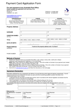 Banyule City Council Payment Card Application Form