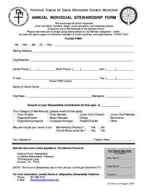 National Forum of Greek Orthodox Church Musicians Annual Stewardship Form