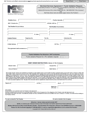Merchant Services Agreement Funds Validation Request