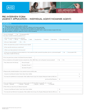 Pre-Interview Form for Insurance Agent Application