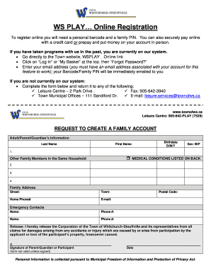 Whitchurch-Stouffville Family Account Registration Form