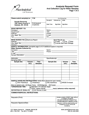 Water Sample Analysis Request Form