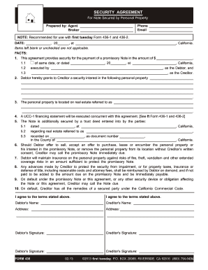 Security Agreement for Note Secured by Personal Property