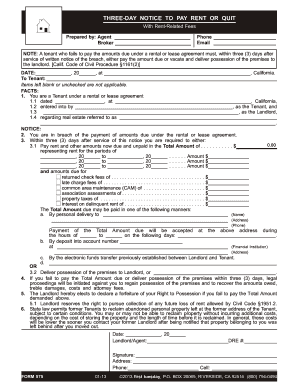 Three-Day Notice to Pay Rent or Quit