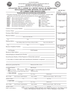 Florida Motor Vehicle License Application