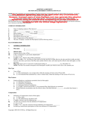457(b) Deferred Compensation Plan Adoption Agreement