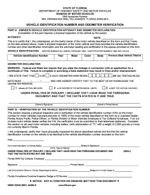Florida Vehicle Identification Number and Odometer Verification
