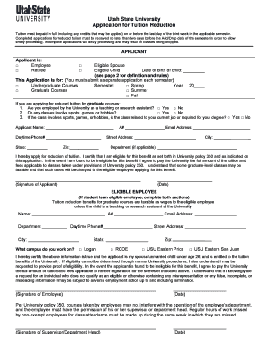 Utah State University Tuition Reduction Application