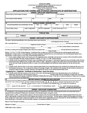 Florida Towing and Storage Certificate of Destruction