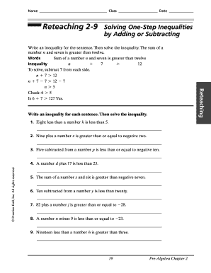 One-Step Inequalities Worksheet
