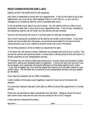 Cancellation No Show Policy