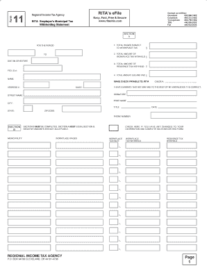 RITA Employer's Municipal Tax Form