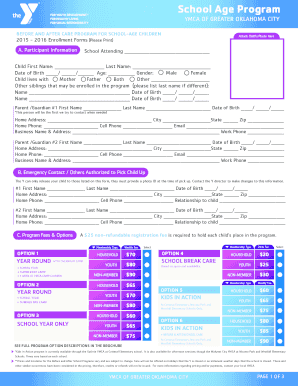YMCA School Age Program Registration Form