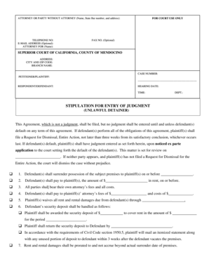 Stipulation for Entry of Judgment (Unlawful Detainer)