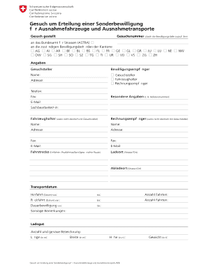 Swiss Exceptional Vehicle Permit Application