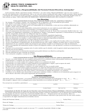 “Derechos y Responsabilidades del Paciente/Cliente/Directivas Anticipadas”
