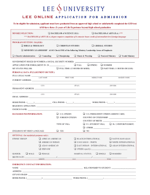Lee University Online Application for Admission