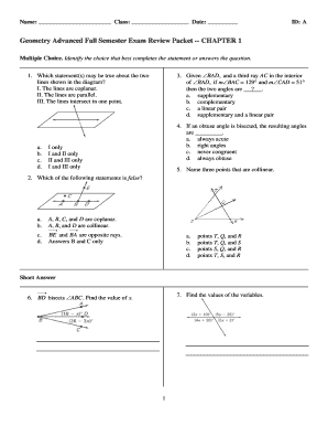 Geometry Advanced Fall Semester Exam Review Packet